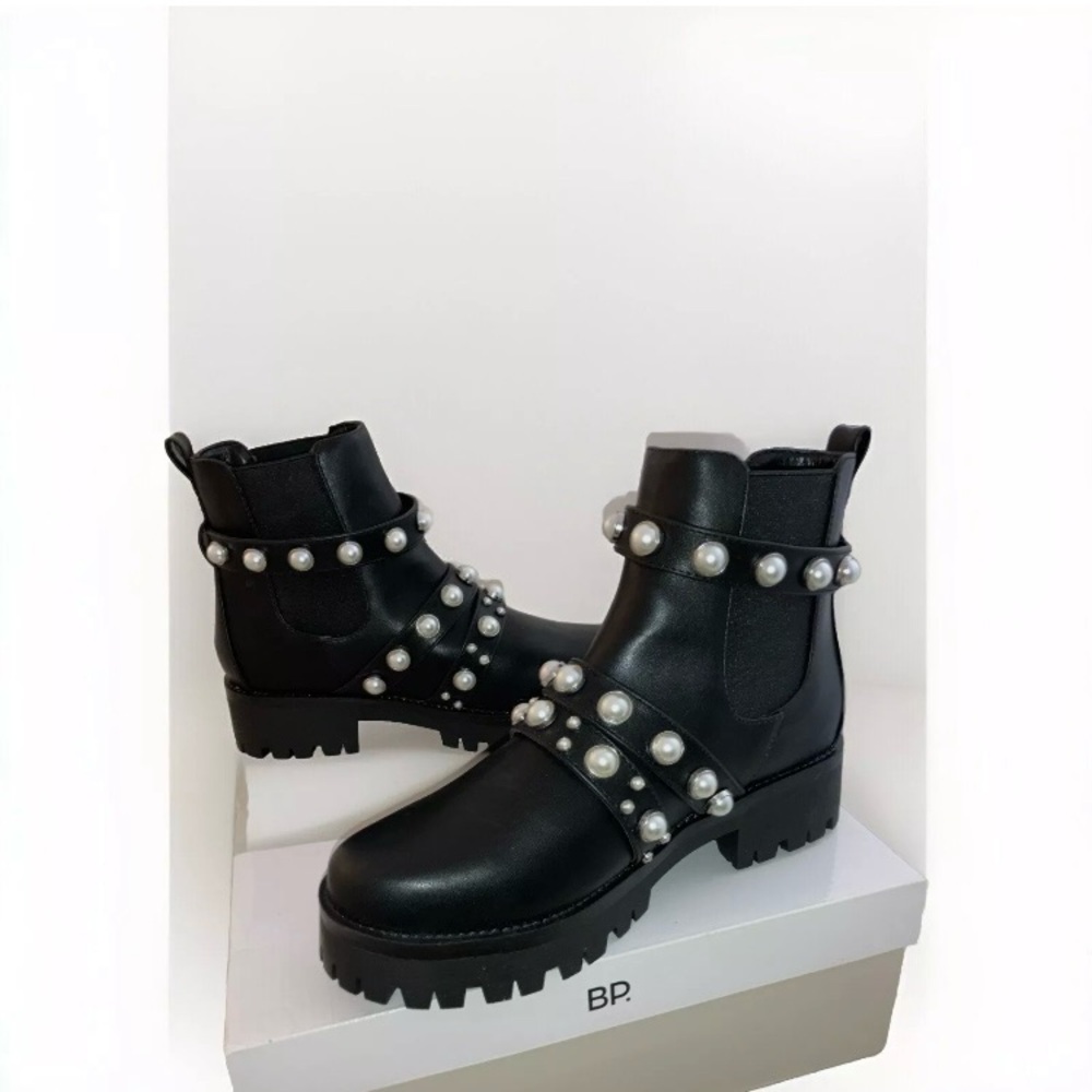 BP Women Embellished  Black Ankle Platform Boots Lug Sole Size 9 M
